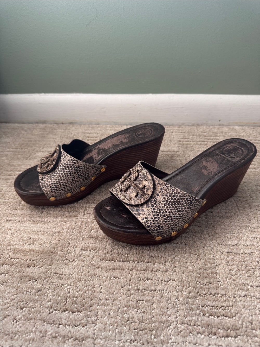 Tory Burch Snake-Print Wedge Slide Wedge SZ 8